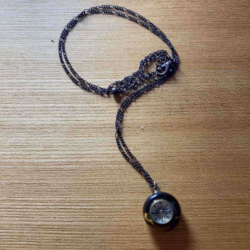 Beautiful tiny compass / tigers eye necklace